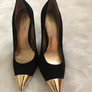 Jessica Simpson Black Heel Gold Plated Toe